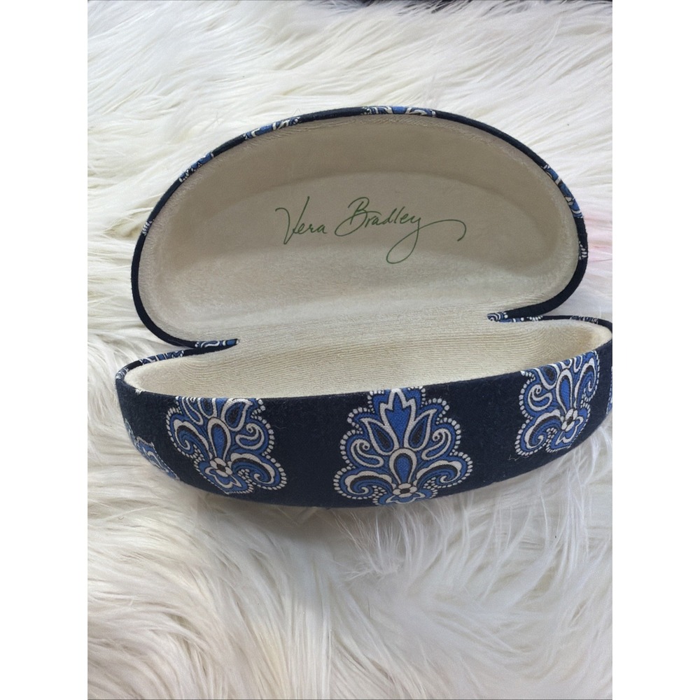 Vera Bradley Hinged Hard Eyeglass/Sunglasses Case Blue Black White Floral Travel